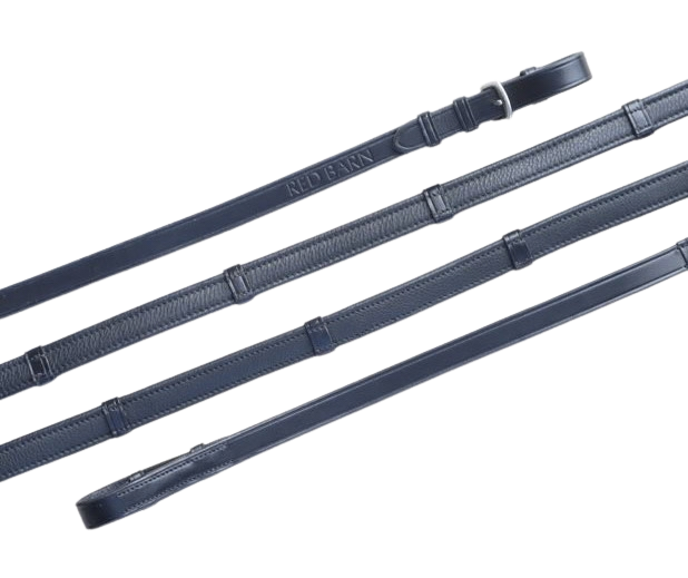KL Select Red Barn Calf Lined Dressage Reins 54" with Stops & Buckle - Black