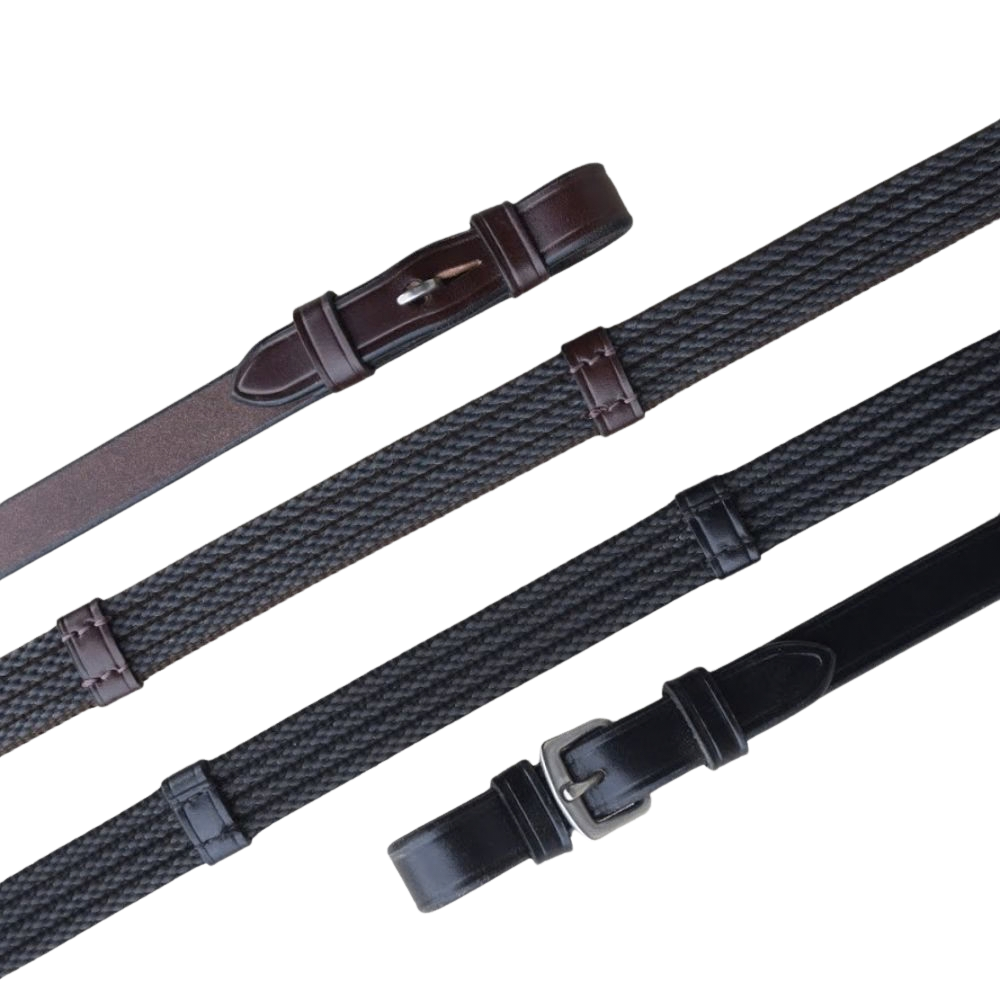 KL Select Red Barn Special Grip Reins with Stops & Pin - Brown