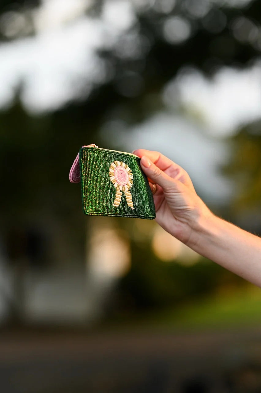Tucker Tweed Green Ribbon Small Beaded Pouch