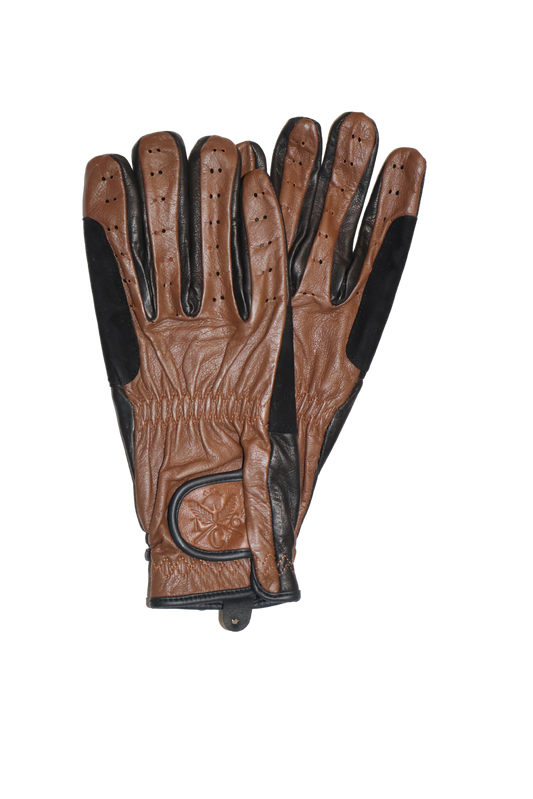 16 Cypress Riding Gloves - Cognac & Black All Leather