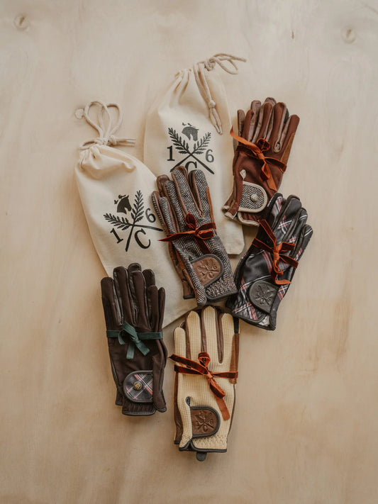 Sixteen Cypress Riding Gloves - Field Plaid Accent & Tobacco