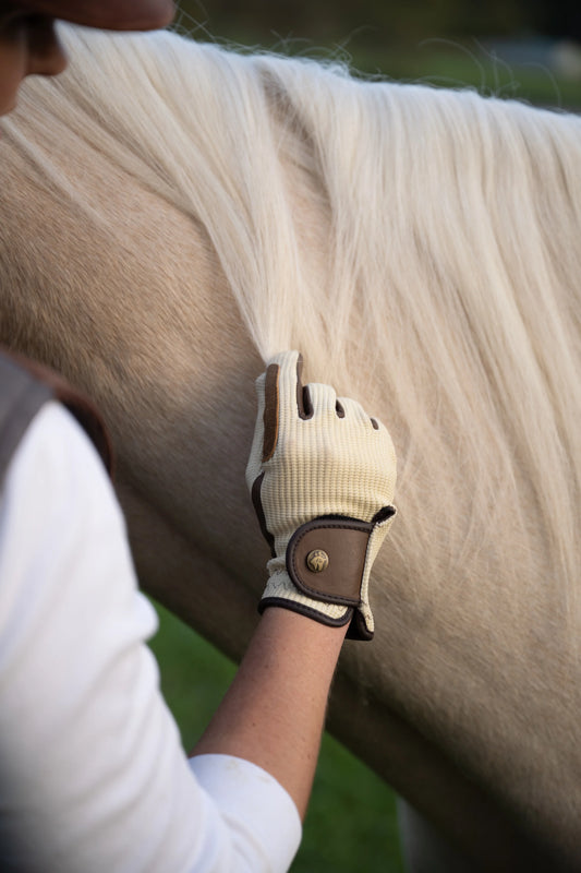 16 Cypress Riding Gloves - All Leather Ivory & Cognac
