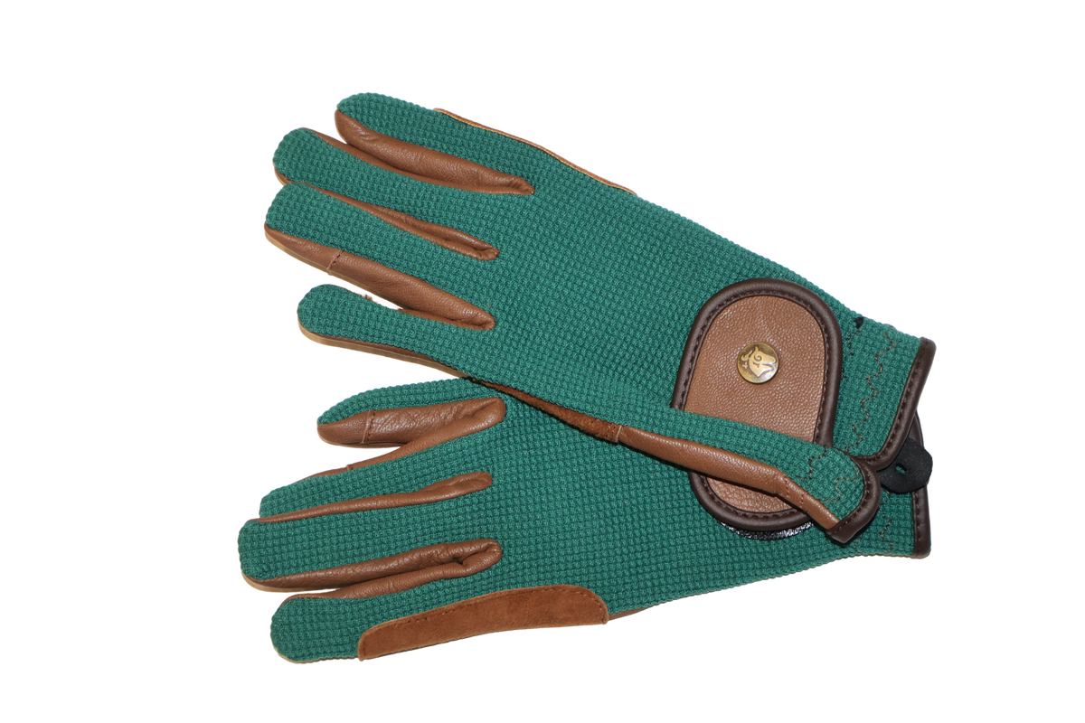 16 Cypress Riding Gloves - Green & Cognac