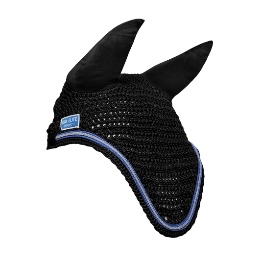 KM Elite Ear Net Black with Electric Blue Trim