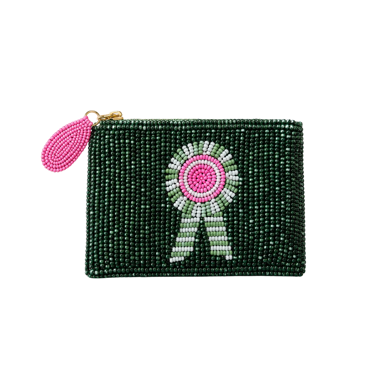 Tucker Tweed Green Ribbon Small Beaded Pouch