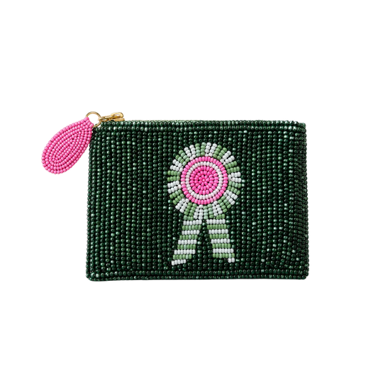 Tucker Tweed Green Ribbon Small Beaded Pouch