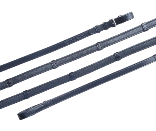KL Select Red Barn Calf Lined Dressage Reins 54" with Stops & Pin - Black