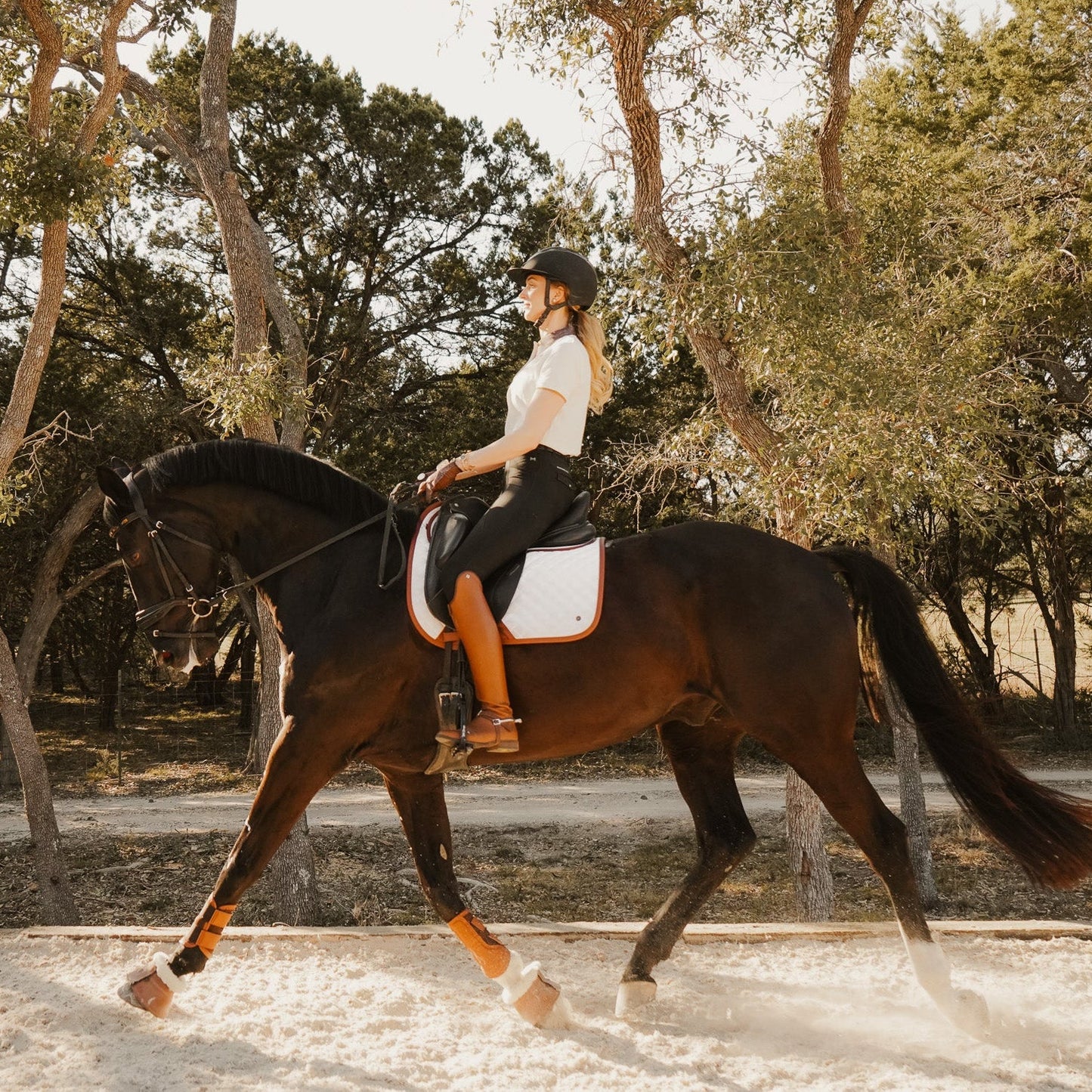 16 Cypress x Thinline Dressage Pad - White & Cognac