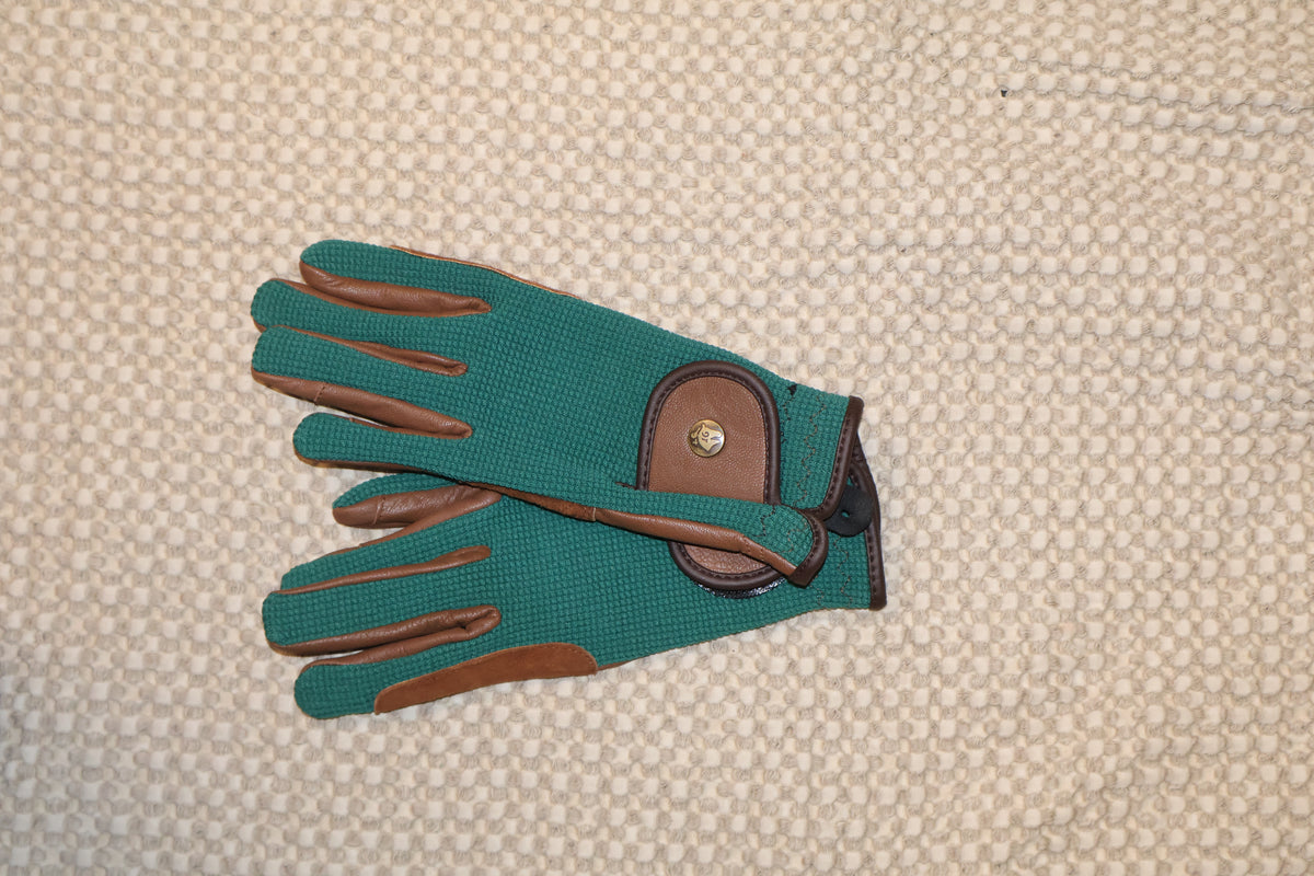 16 Cypress Riding Gloves - Green & Cognac