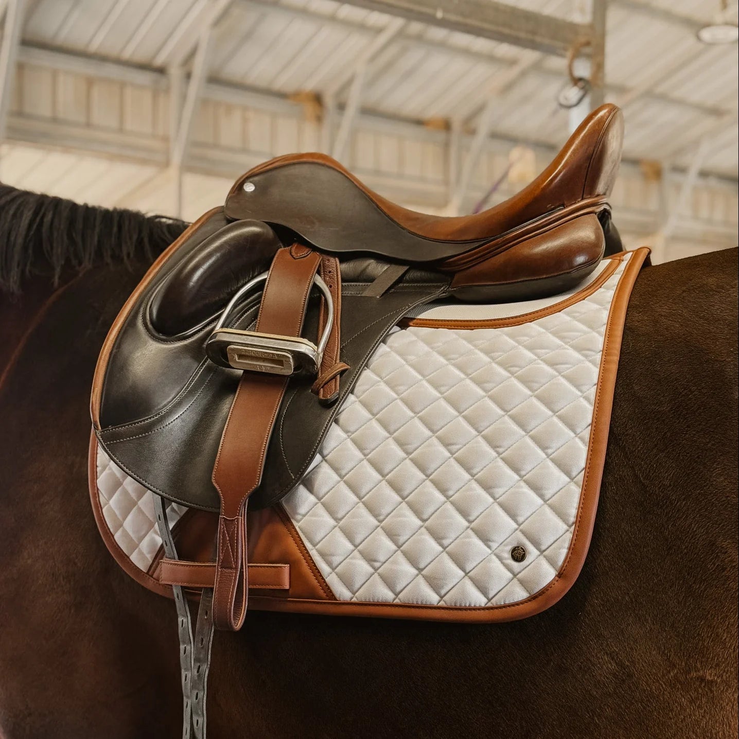 16 Cypress x Thinline Dressage Pad - White & Cognac