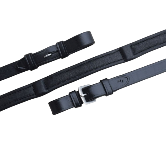 KL Select Red Barn Calf Lined Dressage Reins 60" with Pin - Black