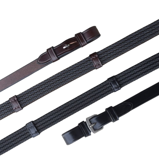 KL Select Red Barn Special Grip Reins with Buckle & Stops - Black