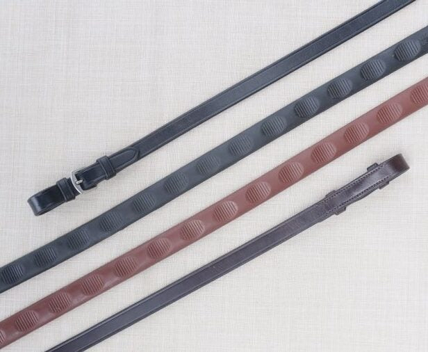 KL Select Red Barn Thumb Grip Reins 54" with Pin - Brown