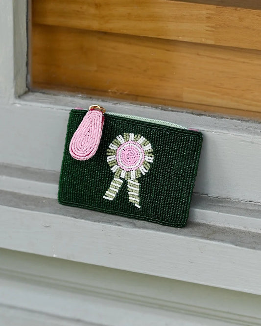Tucker Tweed Green Ribbon Small Beaded Pouch