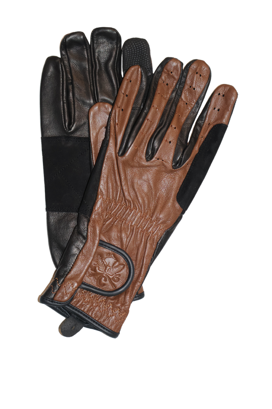 16 Cypress Riding Gloves - Cognac & Black All Leather